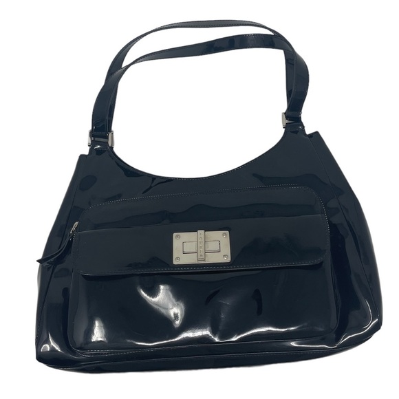 Lauren Ralph Lauren Purse Black Patent Leather Lined Inside and Outside Pockets - Picture 1 of 13